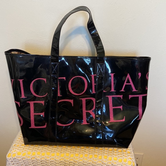 Victoria's Secret Handbags - Victoria Secret Patent Black Leather Large Tote with pictures inside